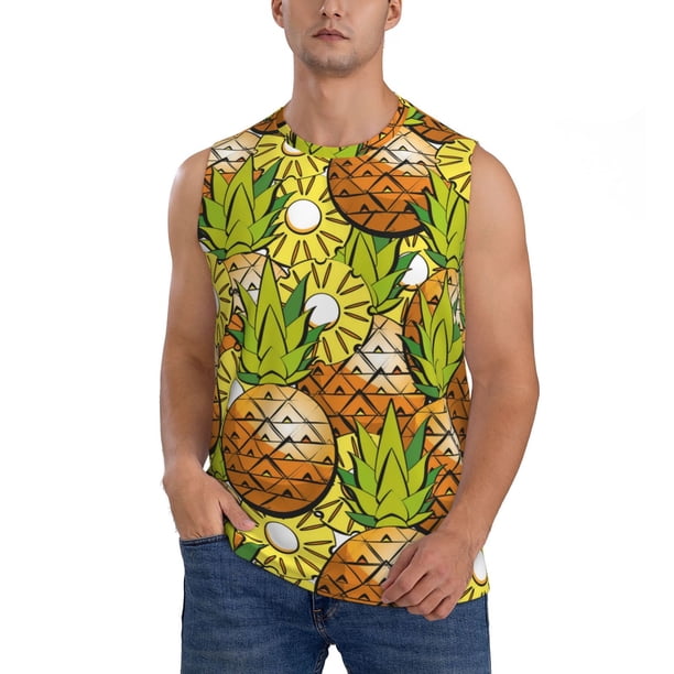 Fotbe Tropical Summer Fruit Men's Camiseta sin Mangas Estampada para Hombres, Playera Casual para Gimnasio, Entrenamiento, Playa-Large