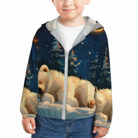 

Gaeub Starry Sky Sleep White Bear Print Athletic Sun Protection Hoodie for Kids Long Sleeve Outdoor UV Shirt Running Fishing Top for Boys Girls-18 Months