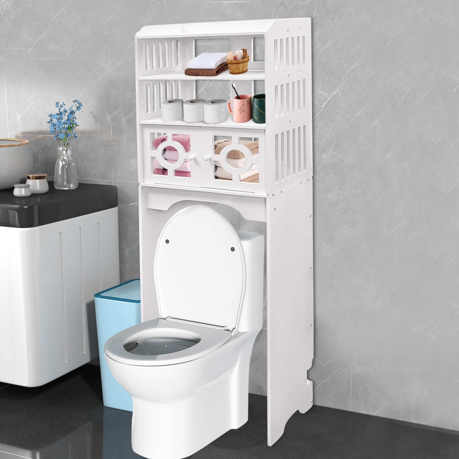 18.9*9.06 Over The Toilet Bathroom Storage Cabinet Wooden Organizer w/Adjustable Shelves White