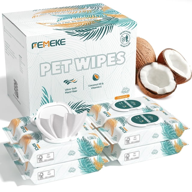 Toallitas para mascotas FEMEKE, 400 unidades, hipoalergénicas, con aceite de coco