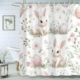 thumbnail image 3 of Easter Shower Curtain, Cute Rabbits Easter Shower Curtain for Bathroom, Happy Easter Bunny Eggs Spring Holiday Watercolor Fabric Bath Curtain with Hooks for Home Decorations, 71x71 Inches, 3 of 5