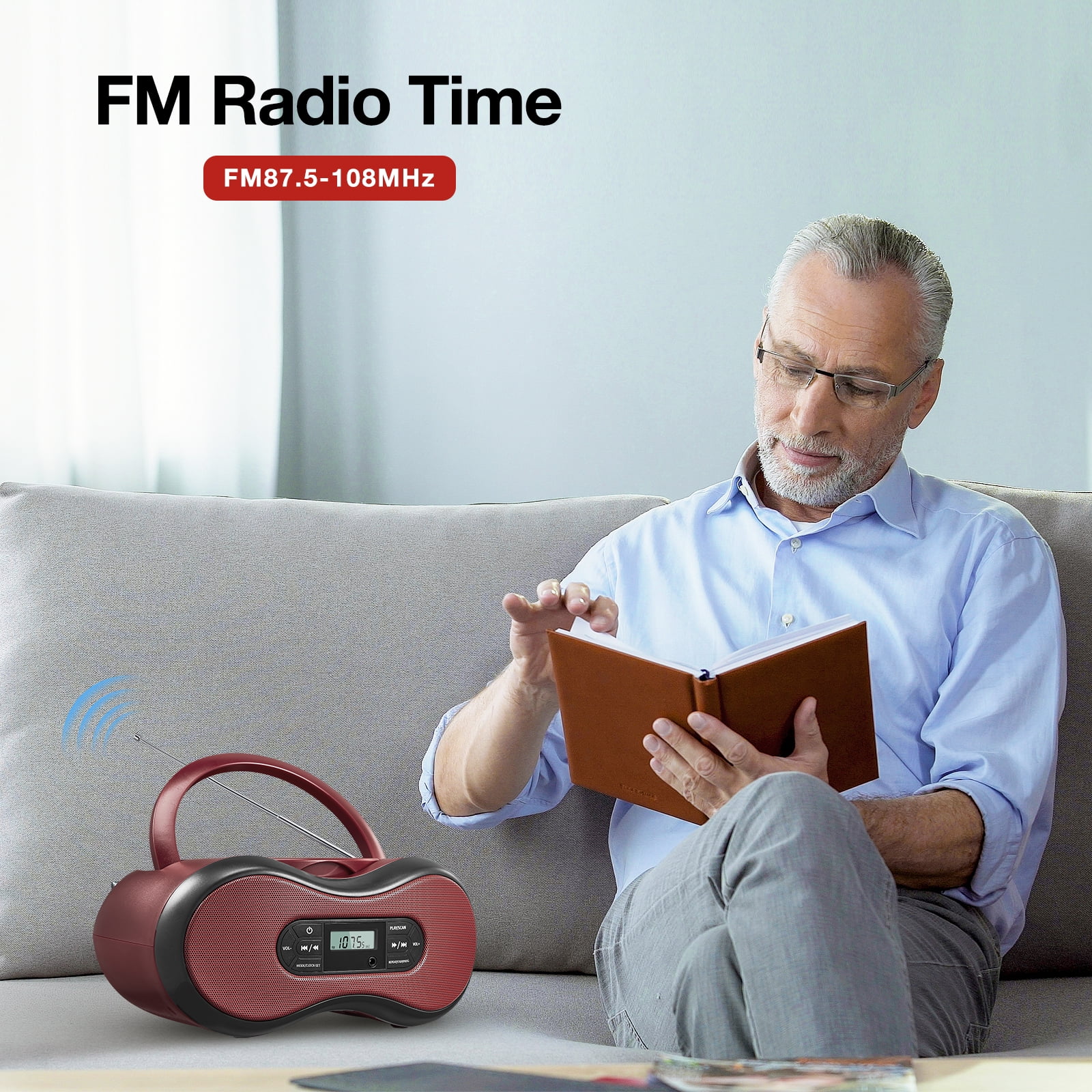 CD Player Boombox with Bluetooth,FM Radio,3.5mm Aux Input,Does Not Support Playing MP3 Format Discs