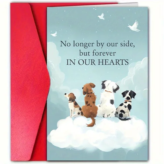Heartfelt Pet Loss Sympathy Card - "No Longer By Our Side, But Forever In Our Hearts" - Envelope Included, Blank Inside - Comforting Message for Dog Owners