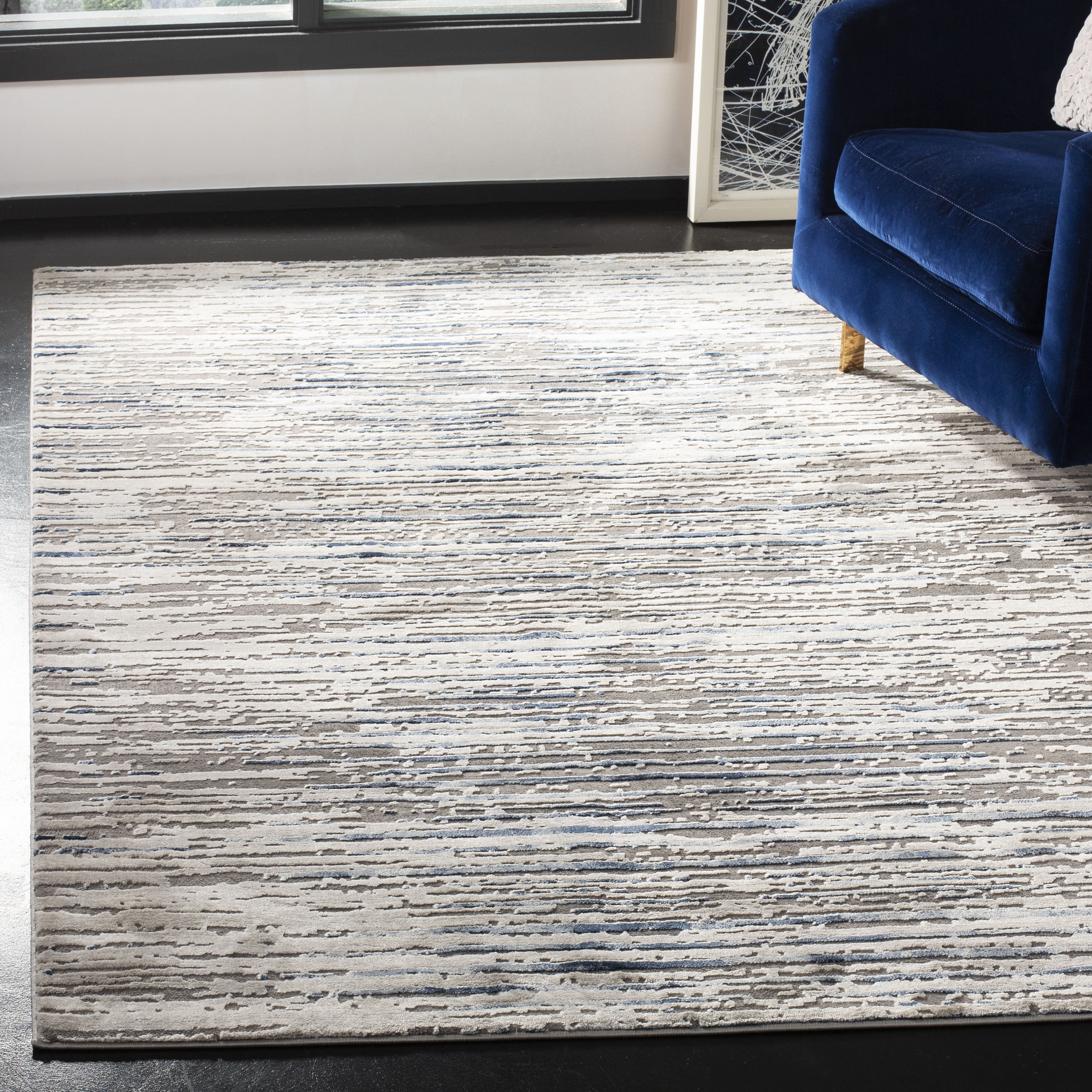 Safavieh Meadow Us Abstract, Light Blue And White Striped Area Rug