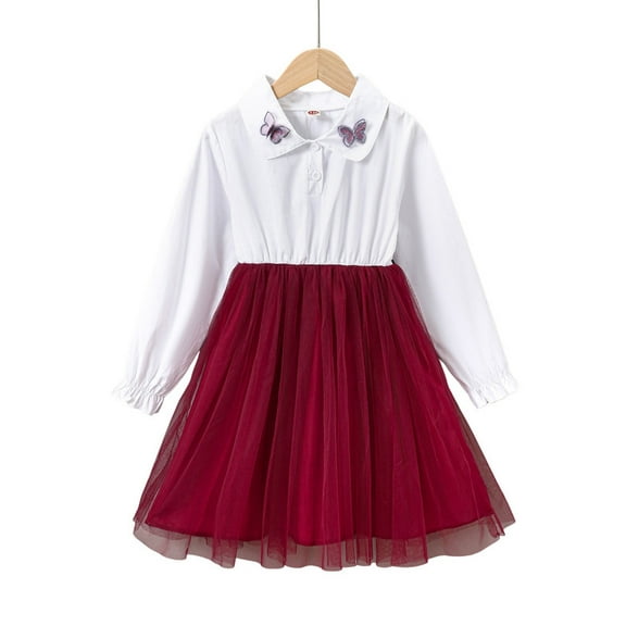 Little Girls Clothes Butterfly Embroidered Long Sleeve Shirt and Mesh Skirt Fall Winter Big Kids Clothes