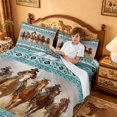 thumbnail image 3 of meiyoeat Cowboy Horse Aztec Border Print Bed Sheets For Boys,Western Farm Pattern Full Size Sheets,4-Piece,1 Flat Sheet,1 Fitted Sheet and 2 Pillowcases, 3 of 6