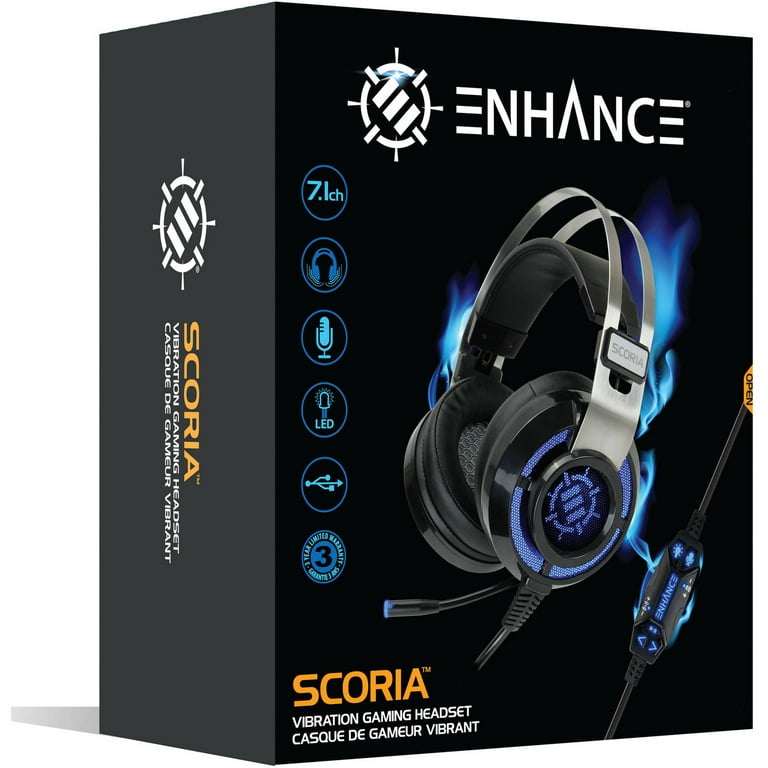 ENHANCE Scoria Gaming Headset for Computer & PS4 with USB 7.1 Surround Sound , Interactive Bass Vibration , Adjustable LED Lighting , In-Line Controls & Microphone - TeamSpeak Certified - Walmart.com
