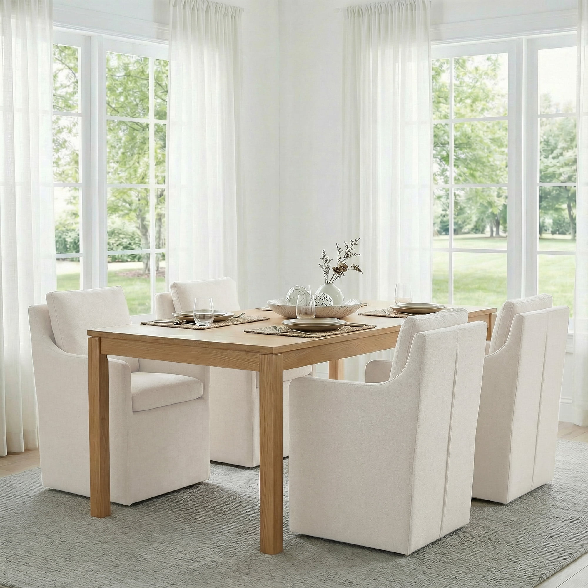 Spruce & Spring Modern Upholstered Dining Arm Chair with Casters No Assembly, Single, Linen Fabric