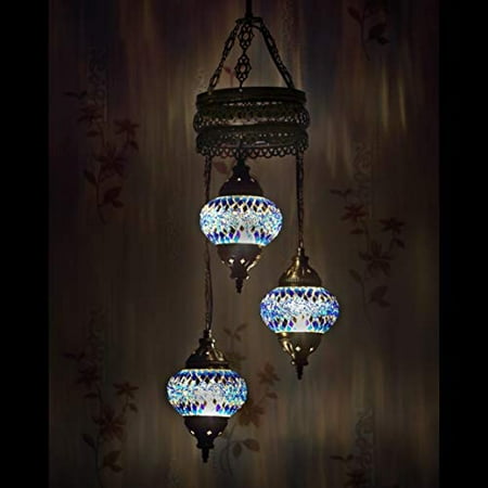 

LaModaHome 35+ Unique Colors 2020 Customizable Chandelier 3 Globes + Free 3 Bulbs Stunning Mosaic Turkish Lamp Moroccan Light US Tiffany Lighting Ceiling Hanging Pendant Fixture Large Hardwired