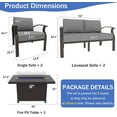 thumbnail image 2 of ALAULM Aluminum Outdoor Patio Furniture Set with Propane Firepit Table, 6 Seats, Metal Frame, 5.1" Cushions, Grey, 2 of 7