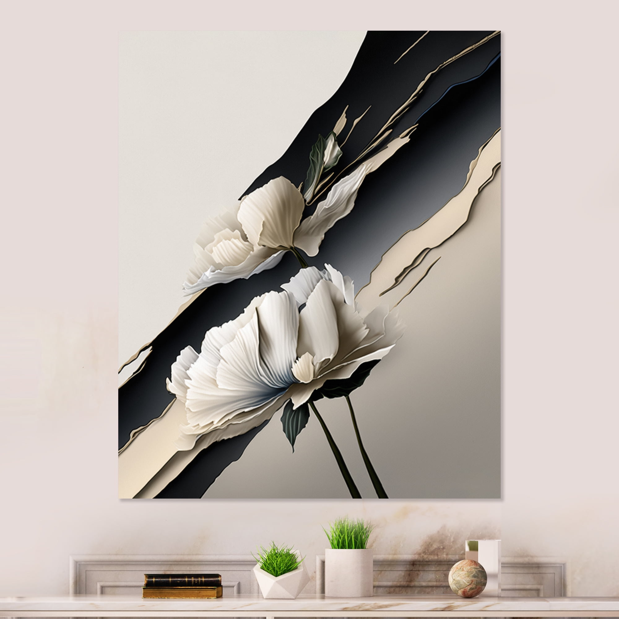 Designart Beige Peony Flowers Hyperrealistic I Canvas Wall Art