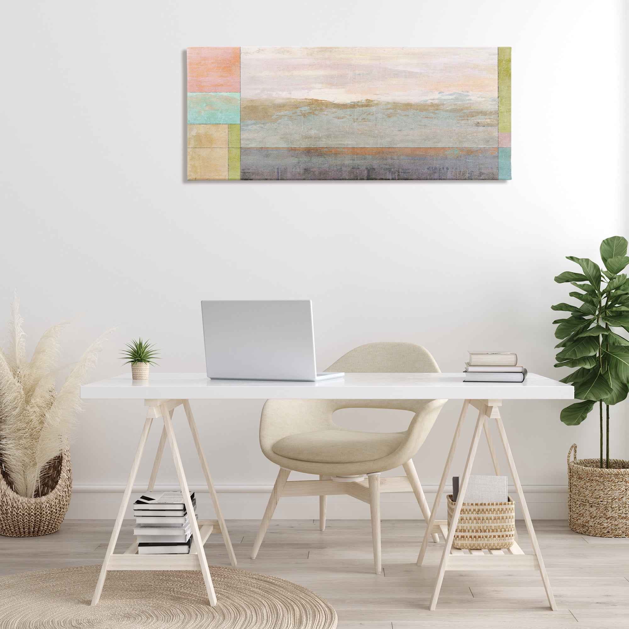 Stupell Industries Landscape & Geometric Border Landscape Painting Gallery Wrapped Canvas Art Print Wall Art, 48 x 20