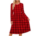 thumbnail image 2 of Odbmxy Fall Womens Midi Dresses Plaid Tunic Long Sleeve Smock Loose Women's Dresses Casual Everyday Shift, 2 of 7