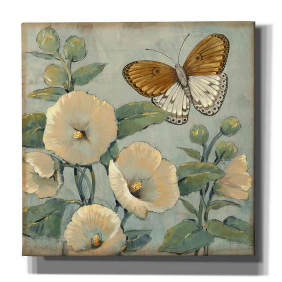Epic Graffiti 'Butterfly & Hollyhocks I' by Tim O'Toole, Canvas Wall Art, 26"x26"