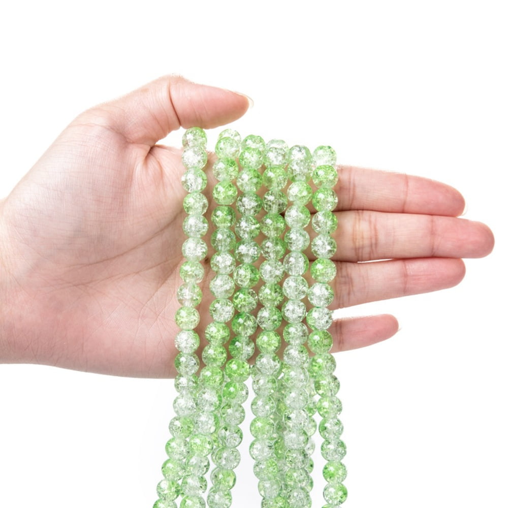 Baking Painted Crackle Glass Bead Strands Two Tone Round Light Green 8mm Hole: 1.3~1.6mm about 100pcs/strand 31.4 inch