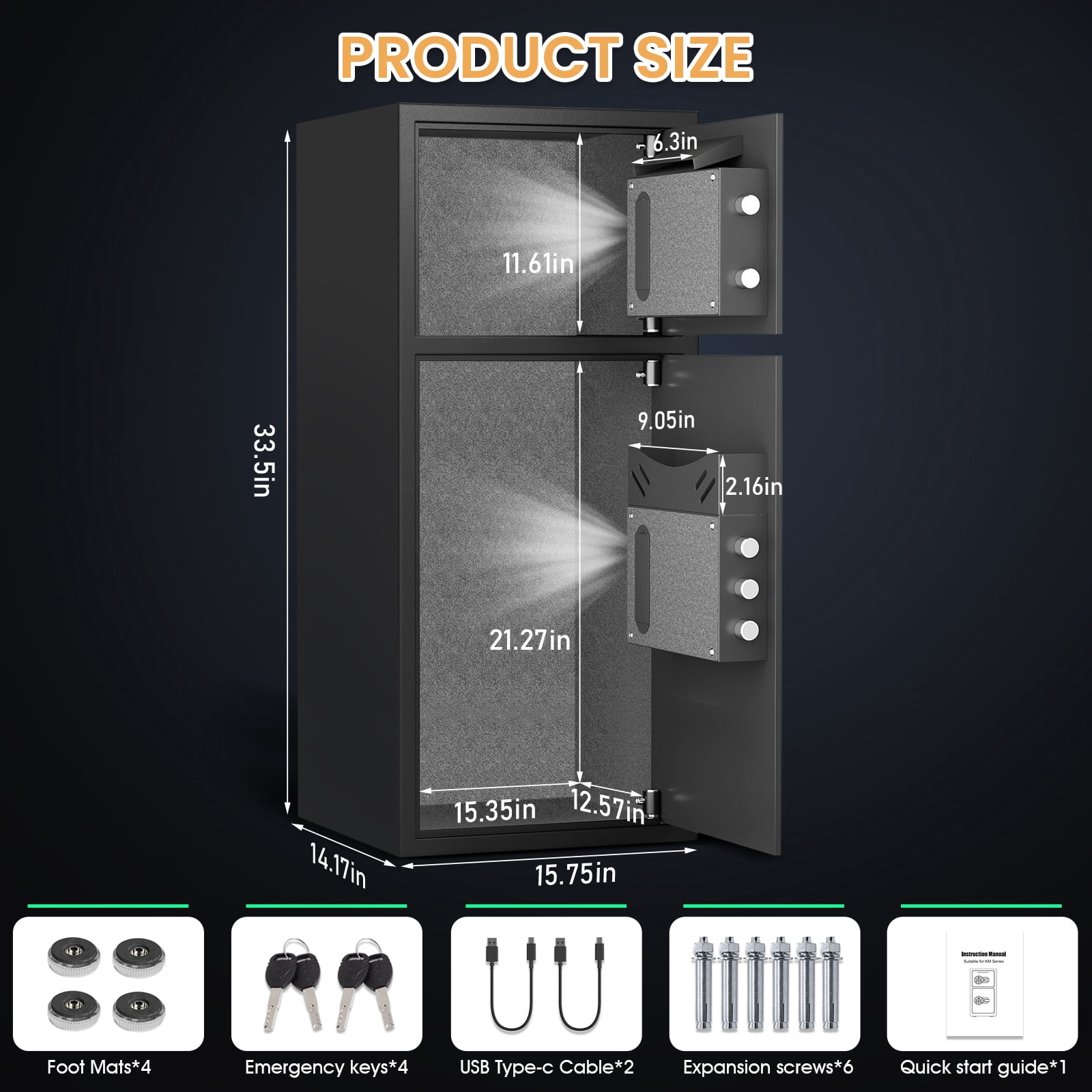 Riflewell 6.0 cu ft Large Fireproof & Waterproof Safe with Electronic Keypad, LED Light, Silent Mode, Drop Slot and Dual Alarm for Cash, Jewelry, Documents