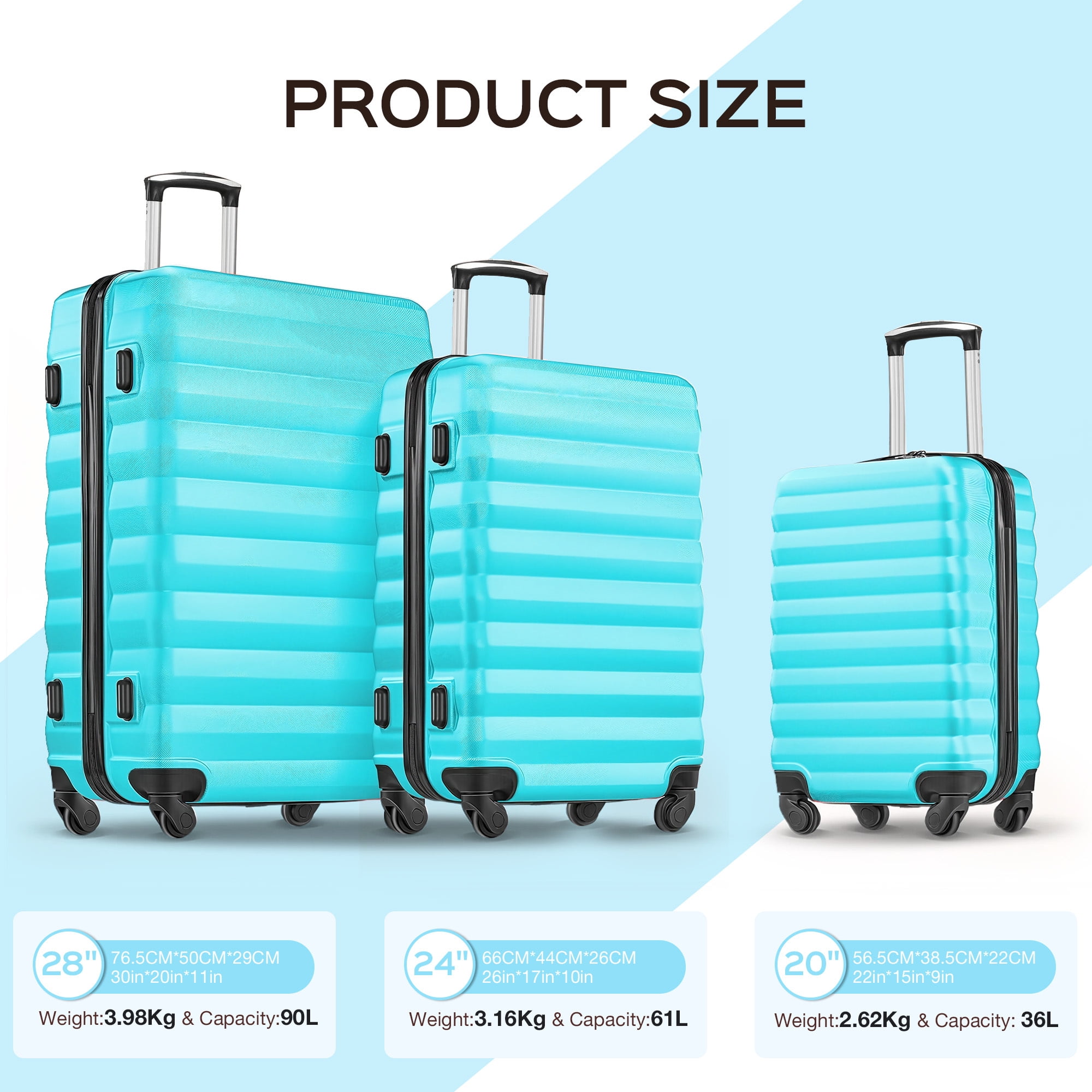 9 Piece Luggage Sets, Hard 20 24 28 inch Luggage with 6 Pieces Organize Bags Travel Suitcases Sets with Wheels,Blue