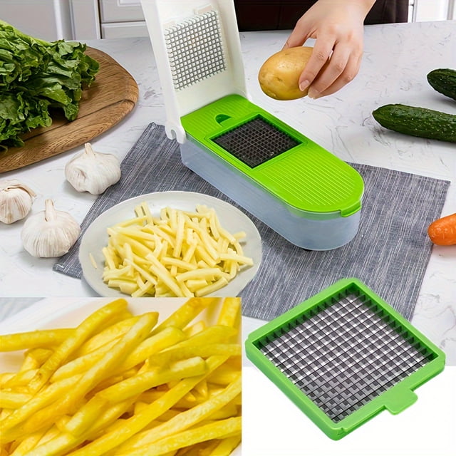 Hachoir à Légumes Multifonctionnel Coupe-Oignon Sala Coupe-Pomme de Terre Râpe à Fromage Trancheuse de Légumes avec Récipient-5 Lames (Vert)