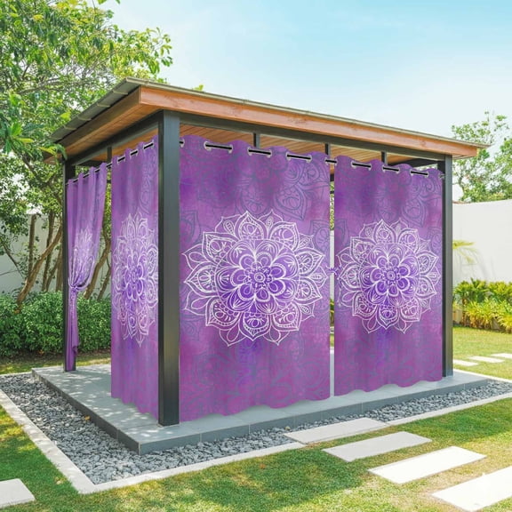 Outdoor Curtains for Patio Waterproof, Boho Floral Outdoor Privacy Panels Grommet, Purple Flowers Vintage Bohemian Watercolor Blackout Outside Curtains for Porch/Cabana 54"x95", 1 Panel