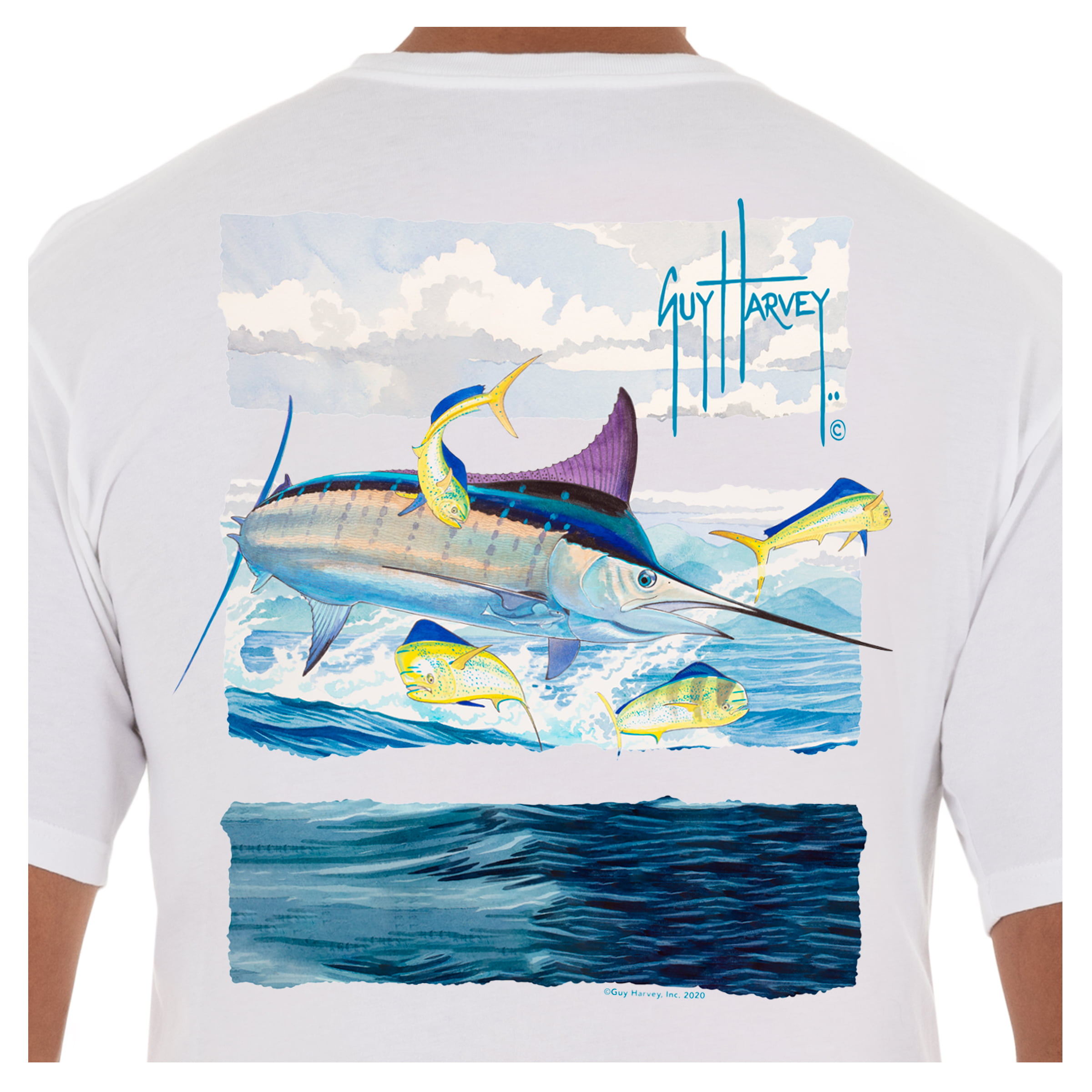 Guy Harvey Men's Marlin Stripes Short Sleeve Pocket Crew Neck T-Shirt 
