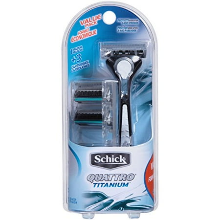 Schick Quattro Titanium Razor for Men Value Pack with 1 Razor and 3 Razor Blade (Best Value Men's Razor)