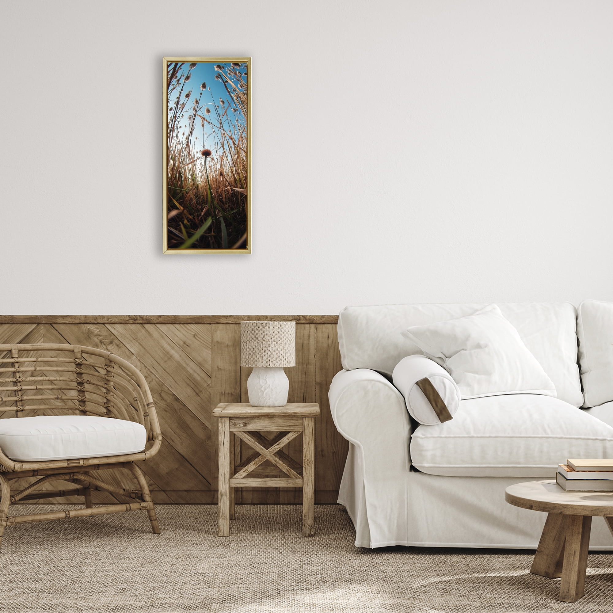 Daydream Botanical Meadow Gold Framed Floater Canvas Wall Art, design by Decent Exposures