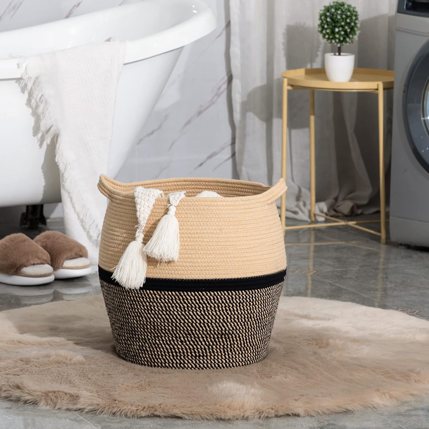 BTEPSGA Woven Baskets for Storage(17"x17"),Large Cotton Rope Basket Woven Baby Laundry Hamper,Collapsible Laundry Basket, Blanket Basket for Organizing Living Room,Nursery,Pillows,Toy Chest