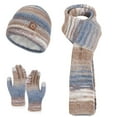 thumbnail image 3 of Hat Scarf Gloves Set for Women Warm Winter Crochet Beanies Hat Striped Knit Scarves Touch Screen Gloves Coffee, 3 of 6