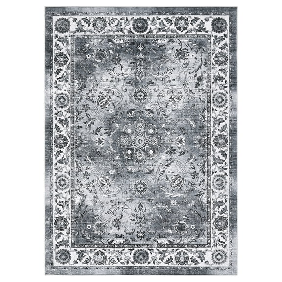 ExpanseEcho Modern Washable Area Rug Gray 5x7 ft Non-Slip Low Pile for Living Room Bedroom