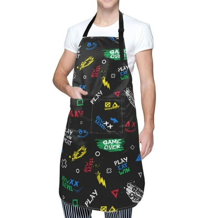 

Cauagu Gamepads Aprons with Pockets Waterproof Apron for Women Kitchen Cooking Apron Adjustable Bib Aprons Chef Apron for Cooking Drawing Crafting