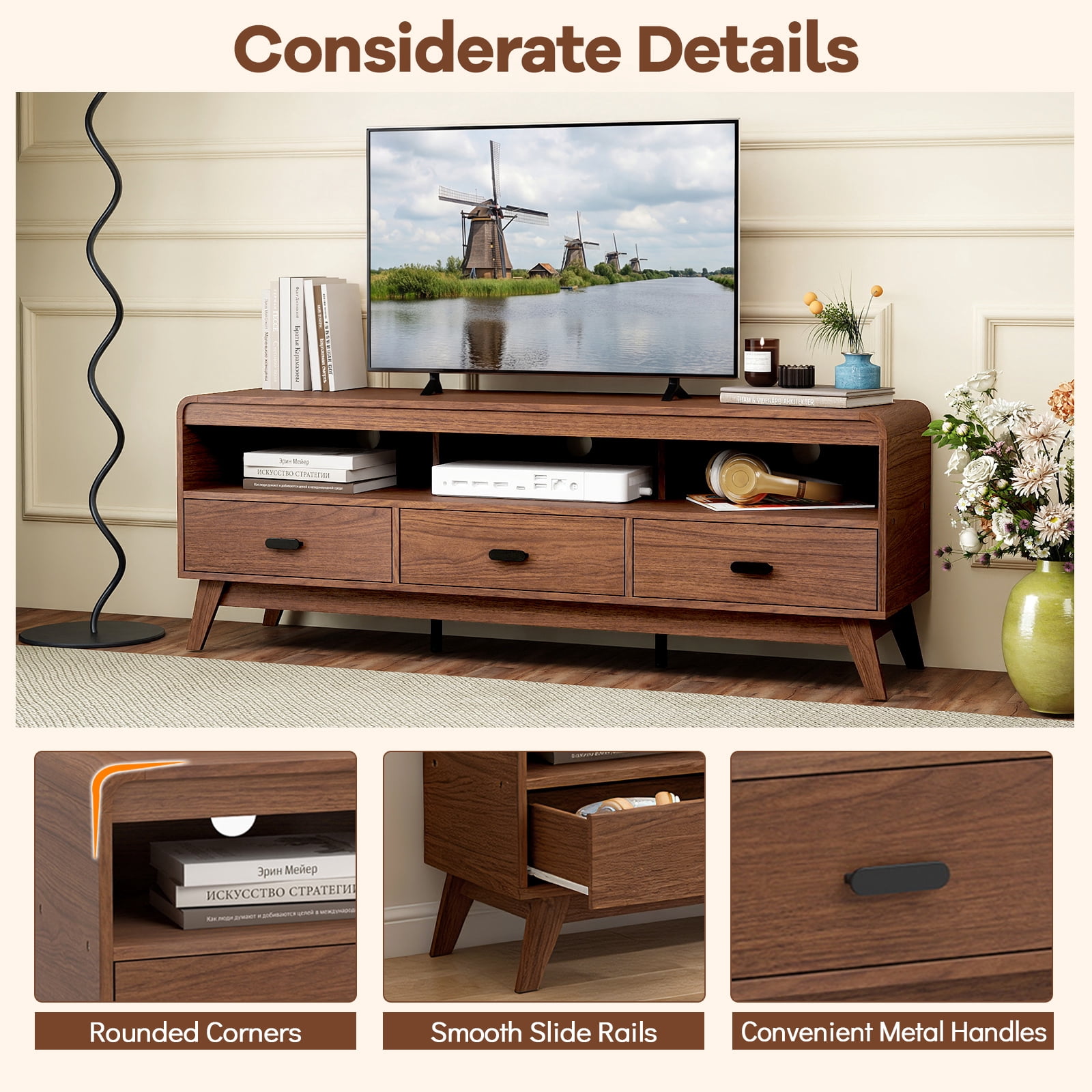 Gymax TV Stand for TVs up to 70'' Mid Century Modern Entertainment Center TV Cabinet