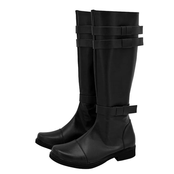 Mid Calf Riding Boots for Women Men Festival Costume Dress Knee High Boots Retro Strappy Low Heel Wide Calf Long Booties Black 10.5