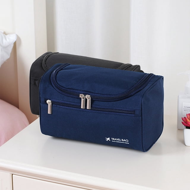 Bolsa de aseo de viaje con gancho - Organizador cosmético colgante impermeable para hombres y mujeres, estuche de almacenamiento negro de poliéster, 9,84x5,7x5,9 pulgadas