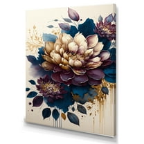 Designart Burgundy And Blue Dahlia Bunch I Canvas Wall Art