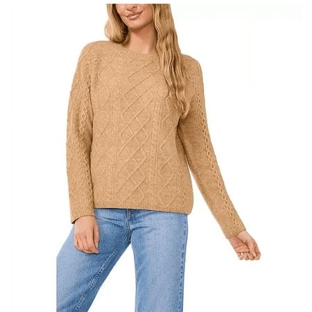 Vince Camuto Women's Cable Sweater Latte Heather XXL