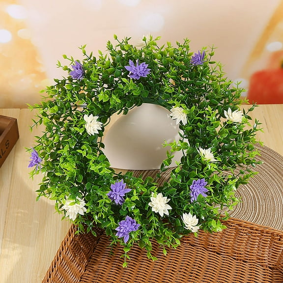 JingChun Spring Summer Wreath for Front Door Artificial Floral Door Wreath with Vibrant Plastic Flowers and Green Leaves for Home Farmhouse Holiday Decor