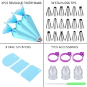 Dihmpor Piping Bags and Tips Set, Cakes Decorating Kit Supplies with 3 Reusable Pastry Bags, 18 Frosting Tips, 3 Couplers, 3 Bag Ties, 3 Cake Scraper, 1 Cake Decorating Tool for Cookie Icing