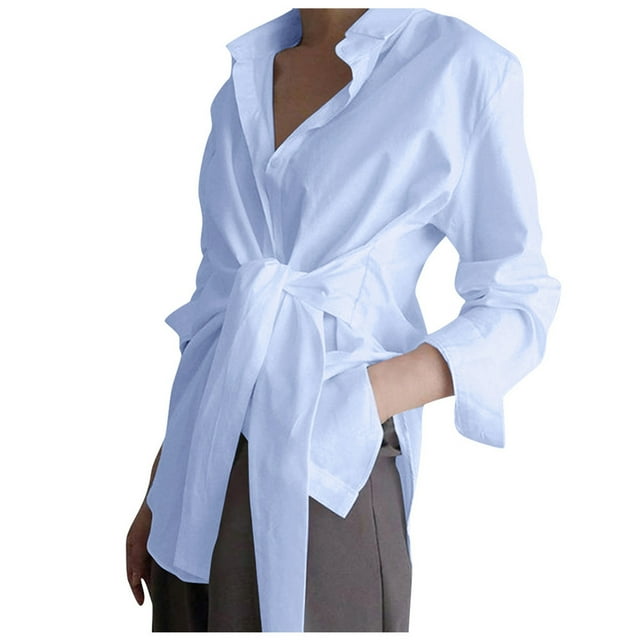 PVCS Mode Femmes Couleur Unie Manches Longues Confortable Respirant Chemise Col en V Hauts