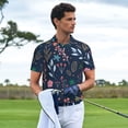 thumbnail image 3 of Fotbe Colorful Flowers Pattern Men’s Golf Polo Shirt – Breathable Performance Golf Shirt with Button-Down Collar-Medium, 3 of 6