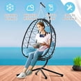 thumbnail image 3 of UHOMEPRO Hanging Wicker Egg Chair with Stand and Cushions, Outdoor Patio Foldable Swing Egg Chair, 350lbs Capacity All-Weather Rattan Hammock Chair for Patio Balcony Porch Garden, Light Blue, 3 of 13
