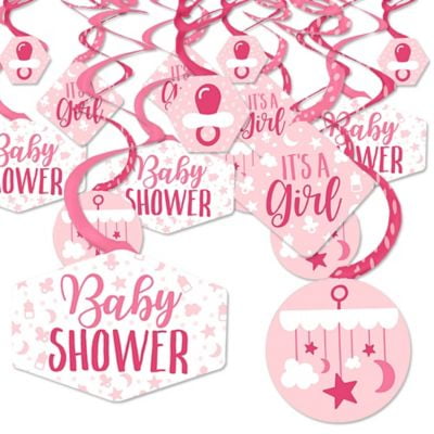 It's a Girl - Pink Baby Shower Hanging Decor - Party Decoration Swirls - Set of 40 