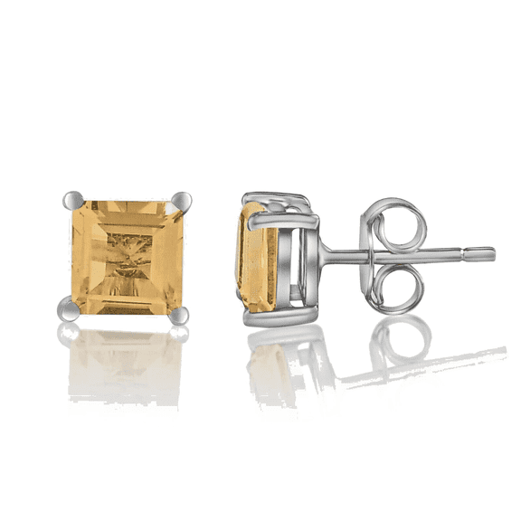 Femme Jam 925 Sterling Silver Princess Cut Natural Citrine Gemstone Square Stud Earrings for Women