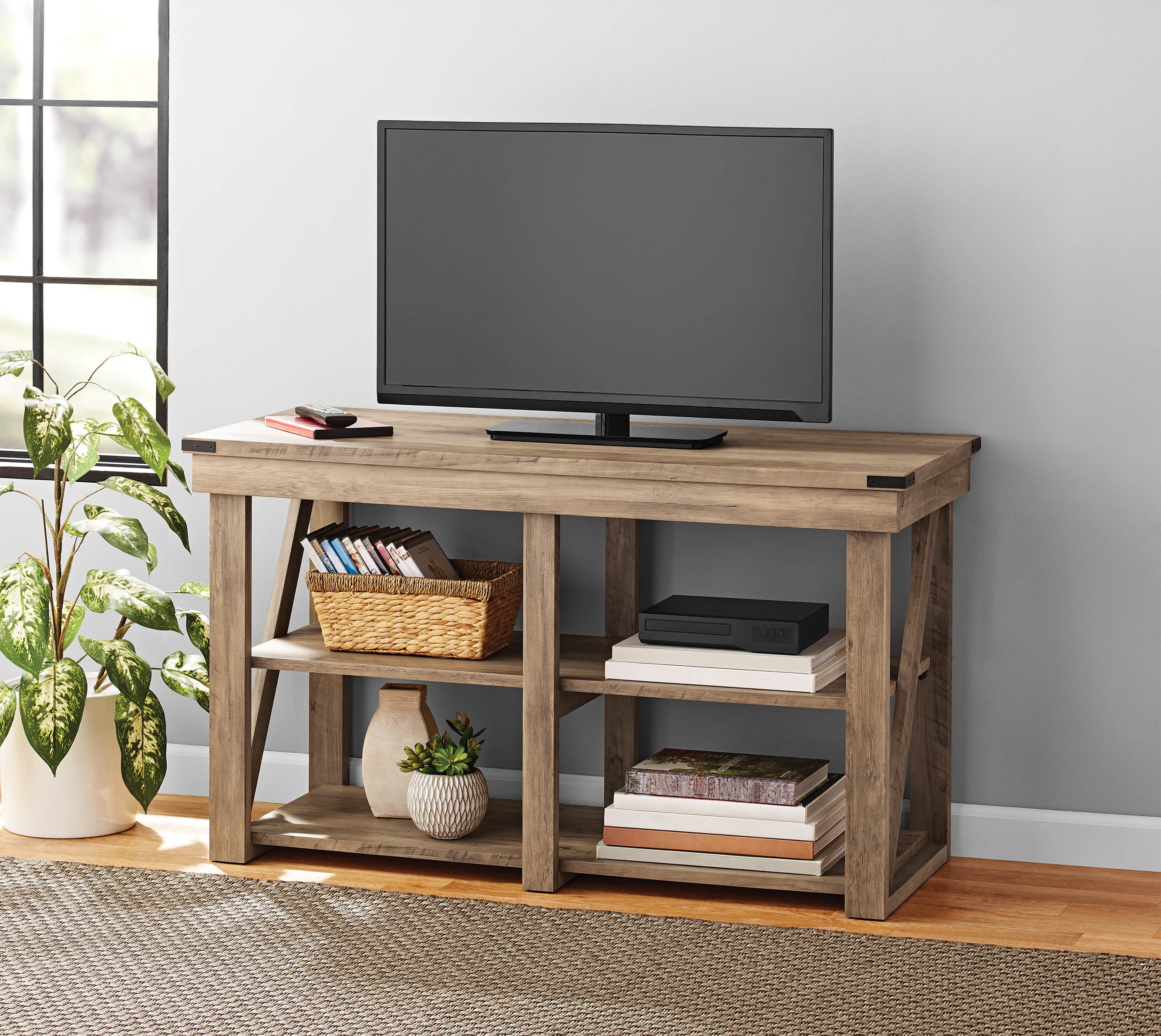 Mainstays Lawson TV Stand for TVs up to 55", Rustic Oak ...