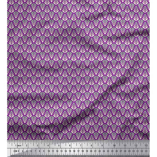 Soimoi Polyester Crepe Fabric Leaves Small Decor Fabric Printed Yard 42 Inch Wide