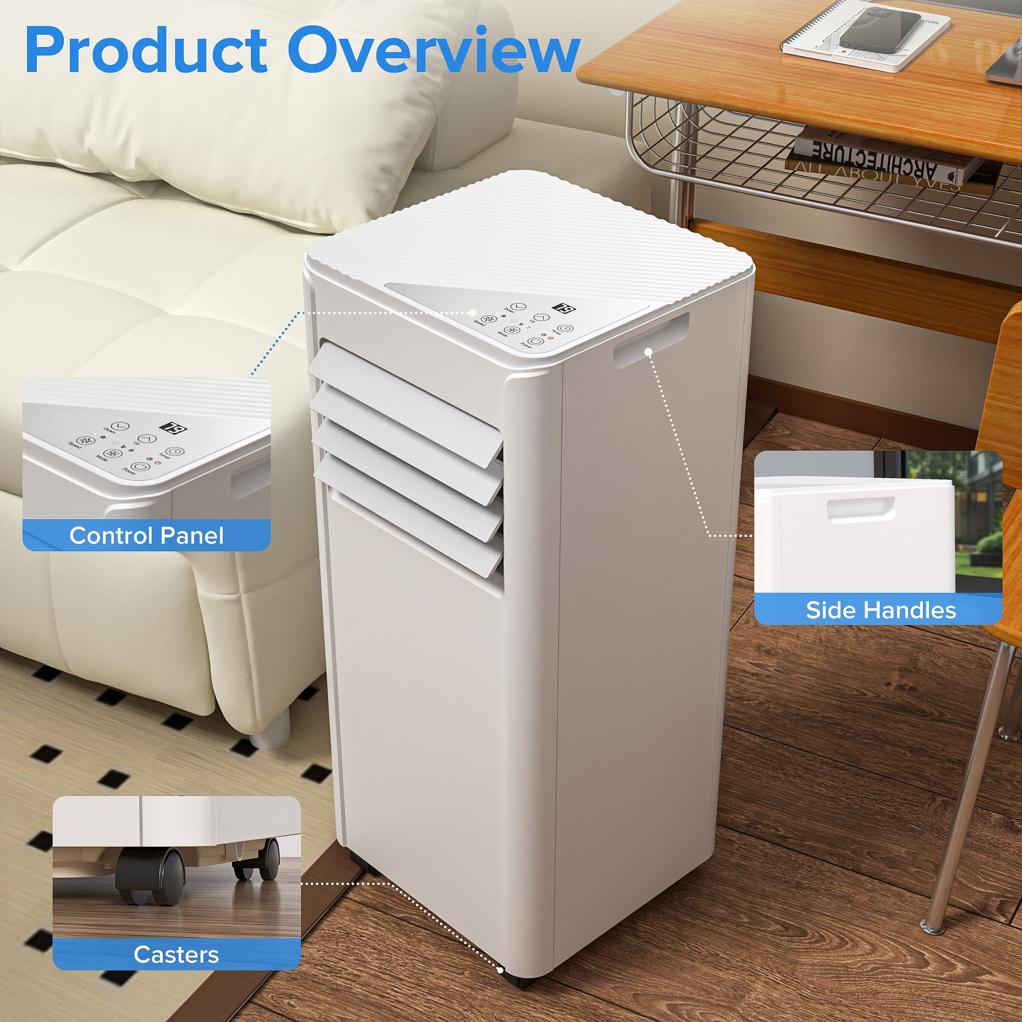 KISSAIR 8000 BTU Portable Air Conditioner, Dehumidifier, Fan, Sleep Mode, 4 in 1 AC with 24-Hour Timer