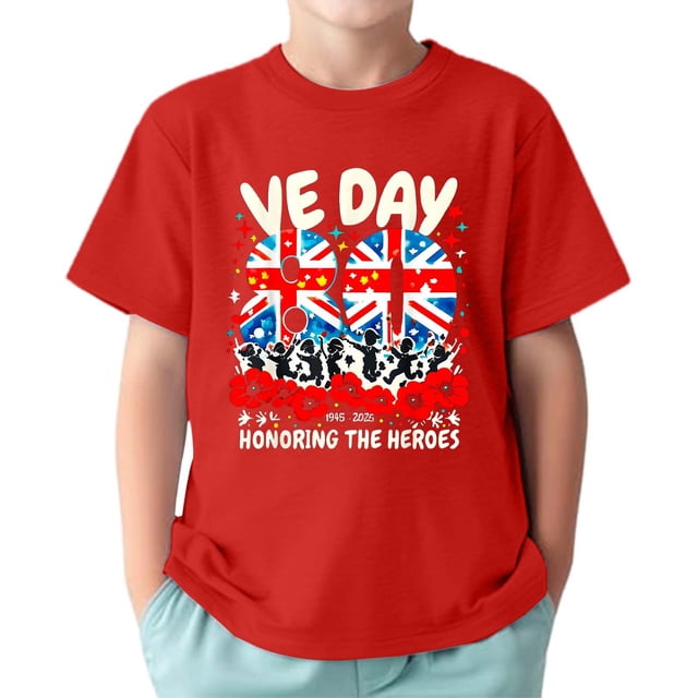 T-shirt d'Été à Manches Courtes Col Rond Imprimé Drapeau pour Garçons Bébés Enfants Taille 2-3T