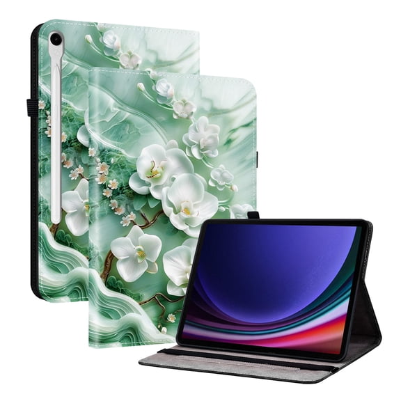 For Galaxy Tab S9 11", Galaxy Tab S9 FE/S10 FE/S10 Lite (10.9") Folio Case with Stand/Card Slots/Elastic Band Closure/Pen Loop Holder, Cute PU Leather Protective Lightweight Cover, Magnolia