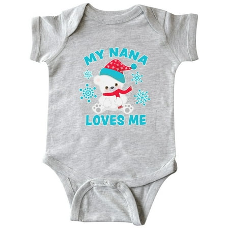 

Inktastic Polar Bear My Nana Loves Me in Santa Hat with Snowflakes Gift Baby Boy or Baby Girl Bodysuit