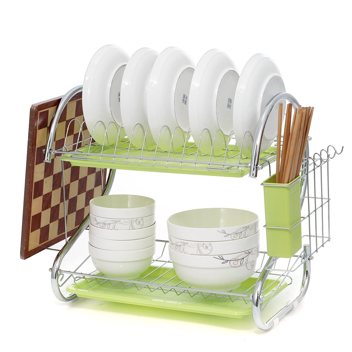 Medium Size Dish Drying Rack and Drain Board with Lid Cover, Tomorotec 16  x 12.2 x 10.6 Nursing Bottle Holder, Kitchen Plate Cup Dish Drying Rack  Tray Cutlery Dish Drainer 