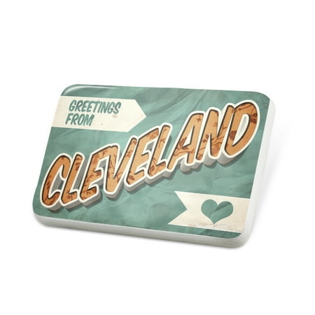 Porcelein Pin Greetings from Cleveland, Vintage Postcard Lapel Badge – NEONBLOND